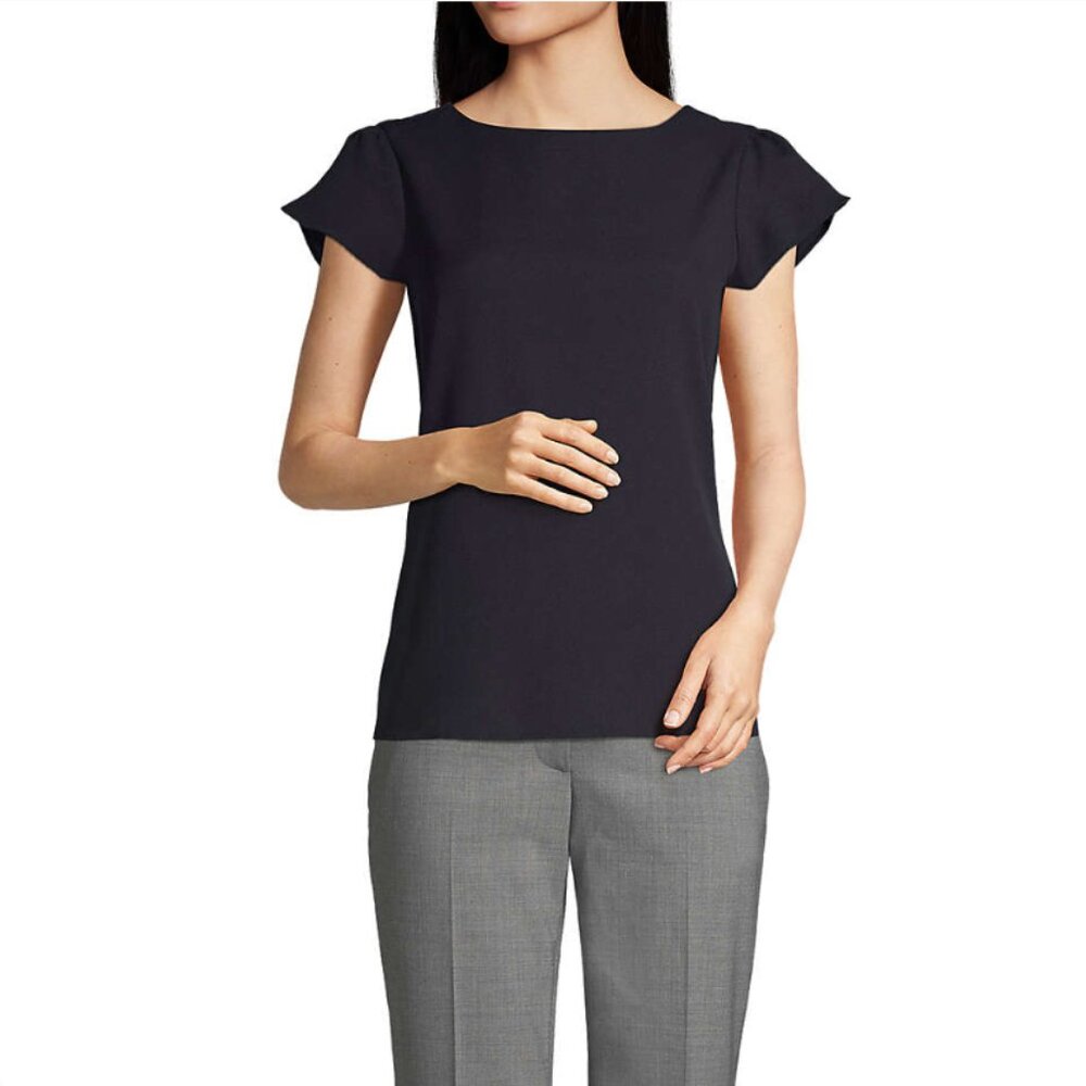 NWOT Lands' End Short Sleeve Crepe Tulip Sleeve Blouse